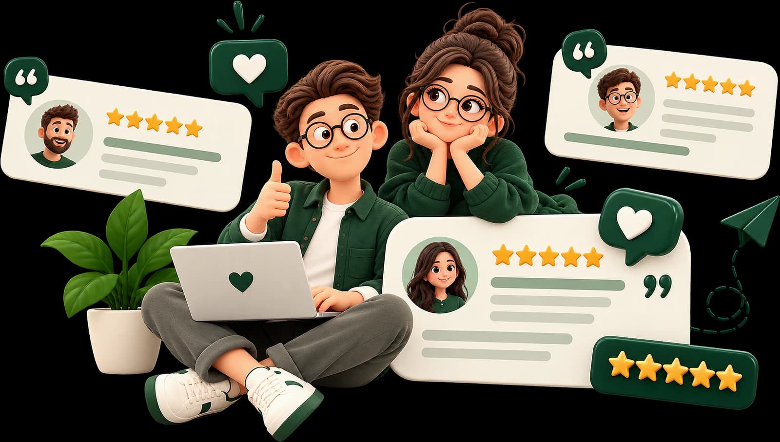 Devzey developers surrounded by five-star client reviews